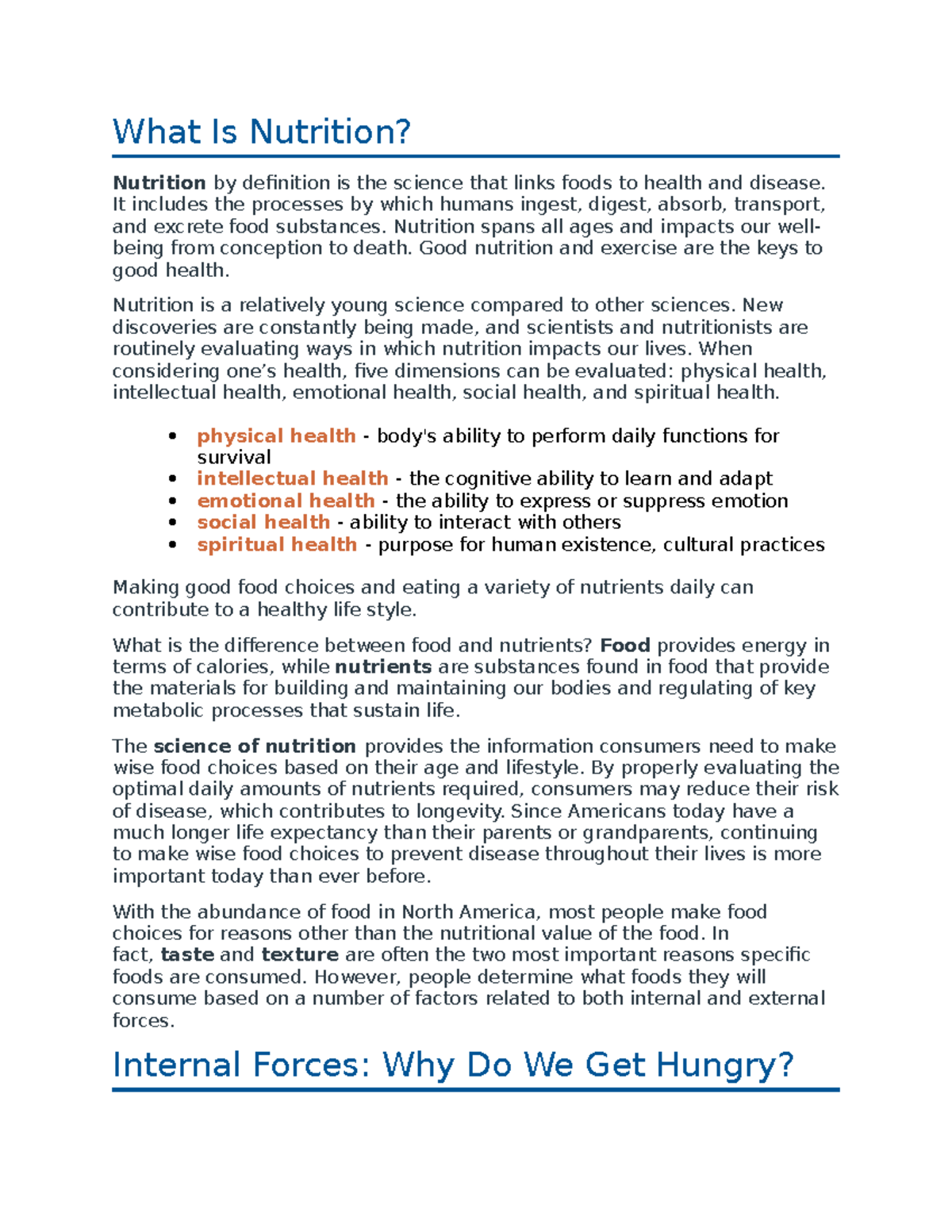 Module 1 - What Is Nutrition? Nutrition by definition is the science ...