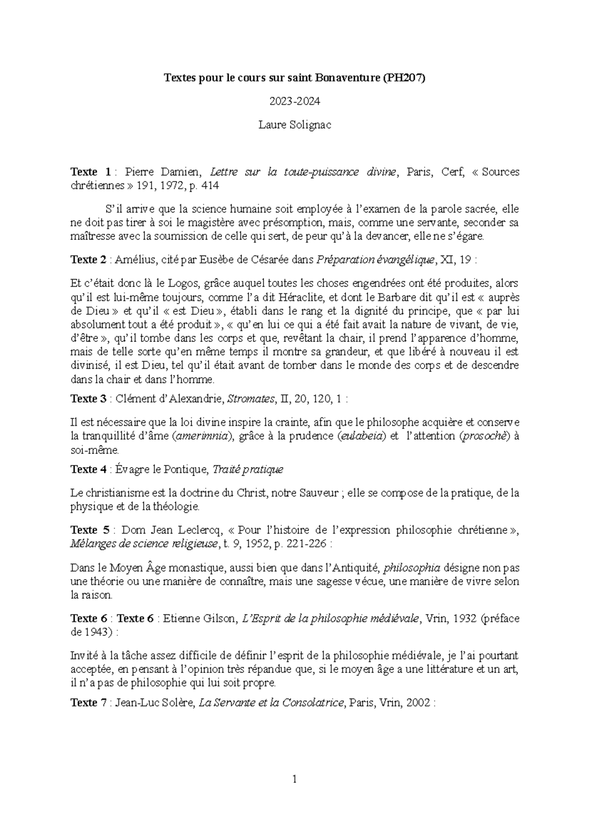 Bonaventure text - Textes pour le cours sur saint Bonaventure (PH207 ...