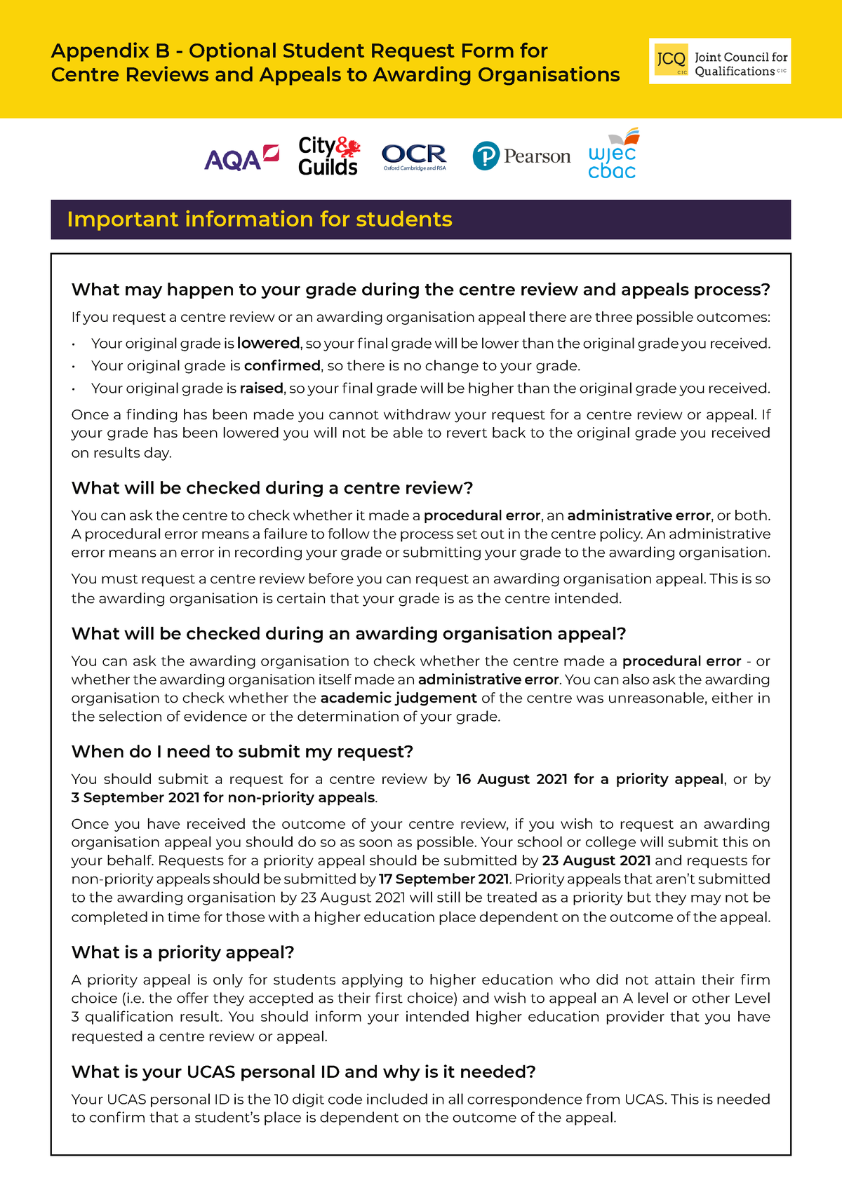 jcq coursework appeals