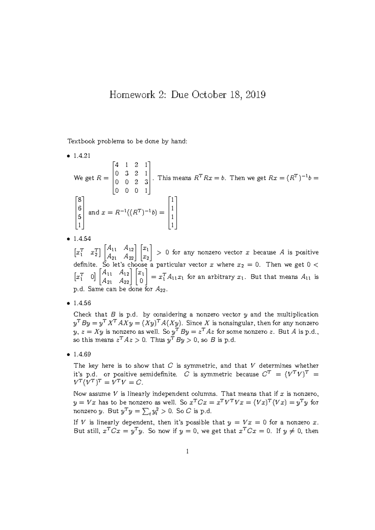 Hw2 solutions - null - Homework 2: Due October 18, 2019 Textbook ...