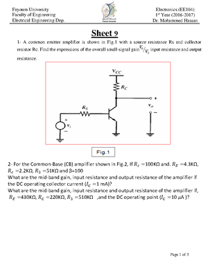 Sheet 3 - Faculty of Engineering Electrical Engineering Dep. 1 st Year ...