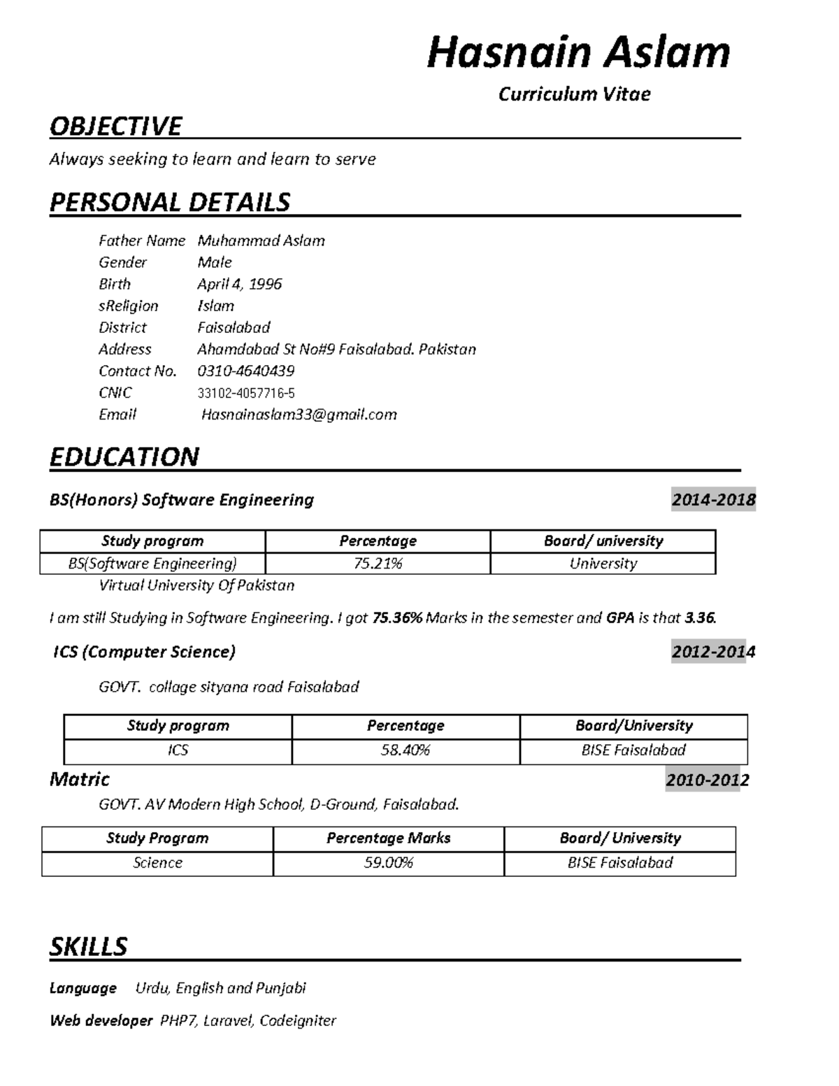 Cv (Hasnain Aslam) (1)-converted - Hasnain Aslam Curriculum Vitae ...