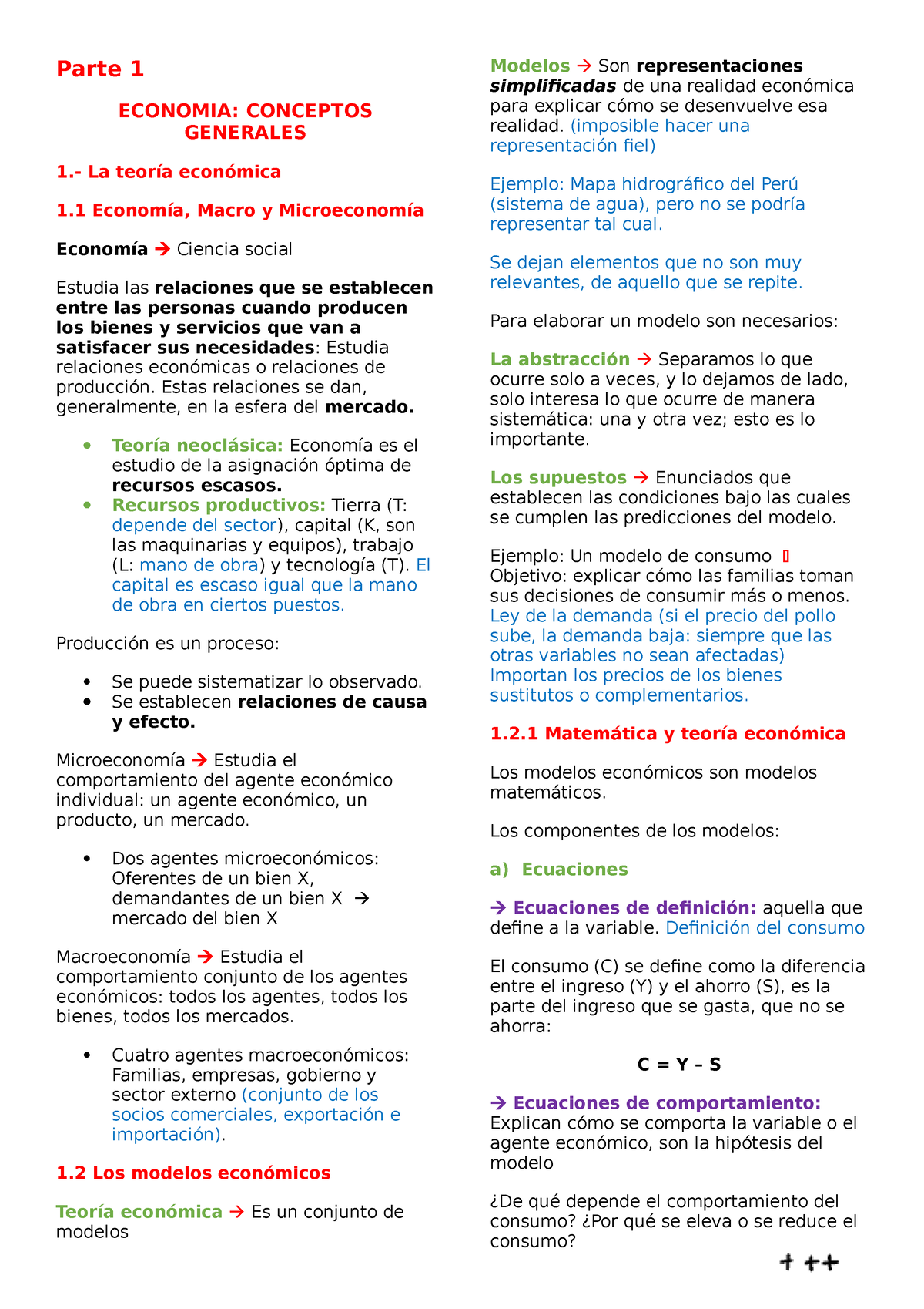 Apuntes - Microeconomia - Parte 1 ECONOMIA: CONCEPTOS GENERALES 1.- La ...