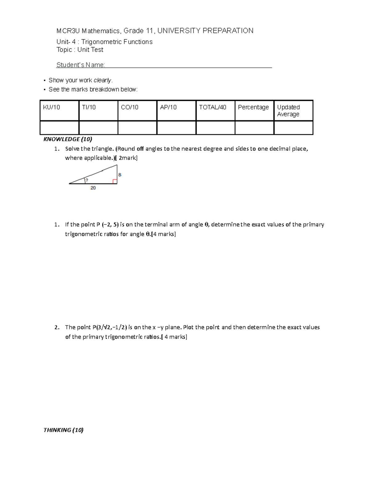 Unit-4 Unit-Test - Hdghdfghdfhgf - MCR3U Mathematics, Grade 11 ...