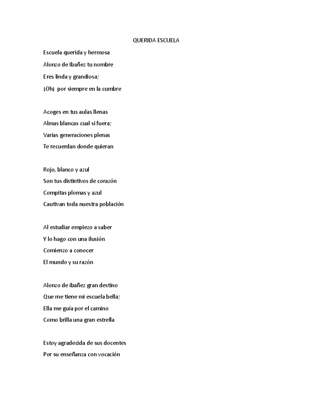 Querida Escuela poesia QUERIDA ESCUELA Escuela querida y hermosa