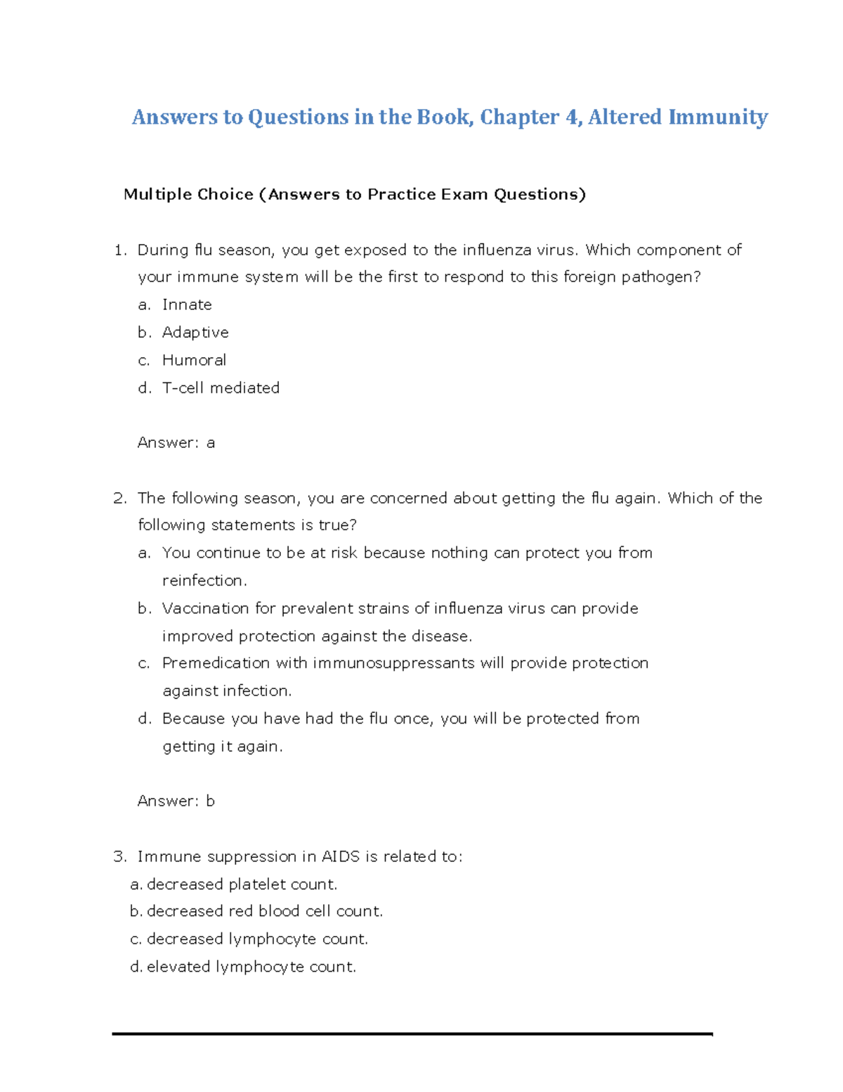 Ch 4 answer key - patho - Answers to Questions in the Book, Chapter 4 ...