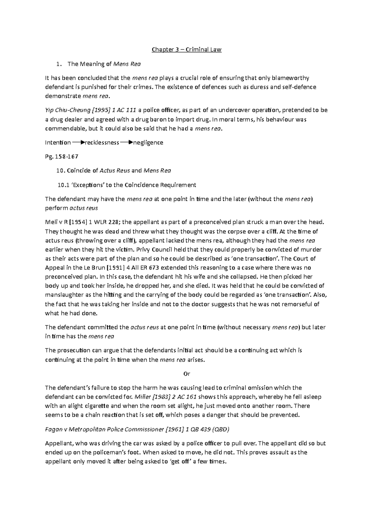 Chapter 3 Reading - Chapter 3 – Criminal Law The Meaning of Mens Rea It ...