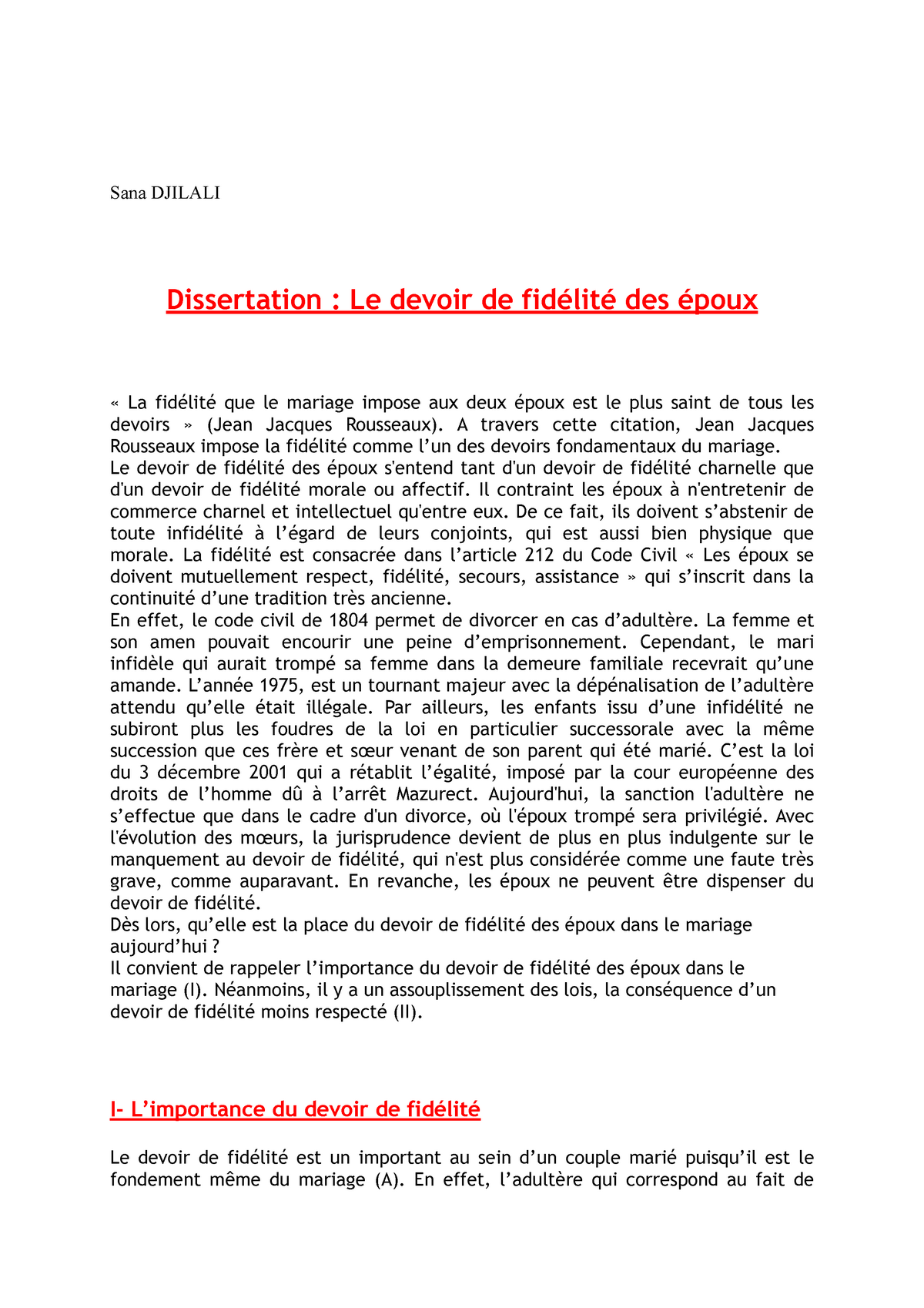 Td Seance 3 Droit Civil Td Avec Dissertation Redige Sana Djilali Dissertation Le Devoir De Studocu