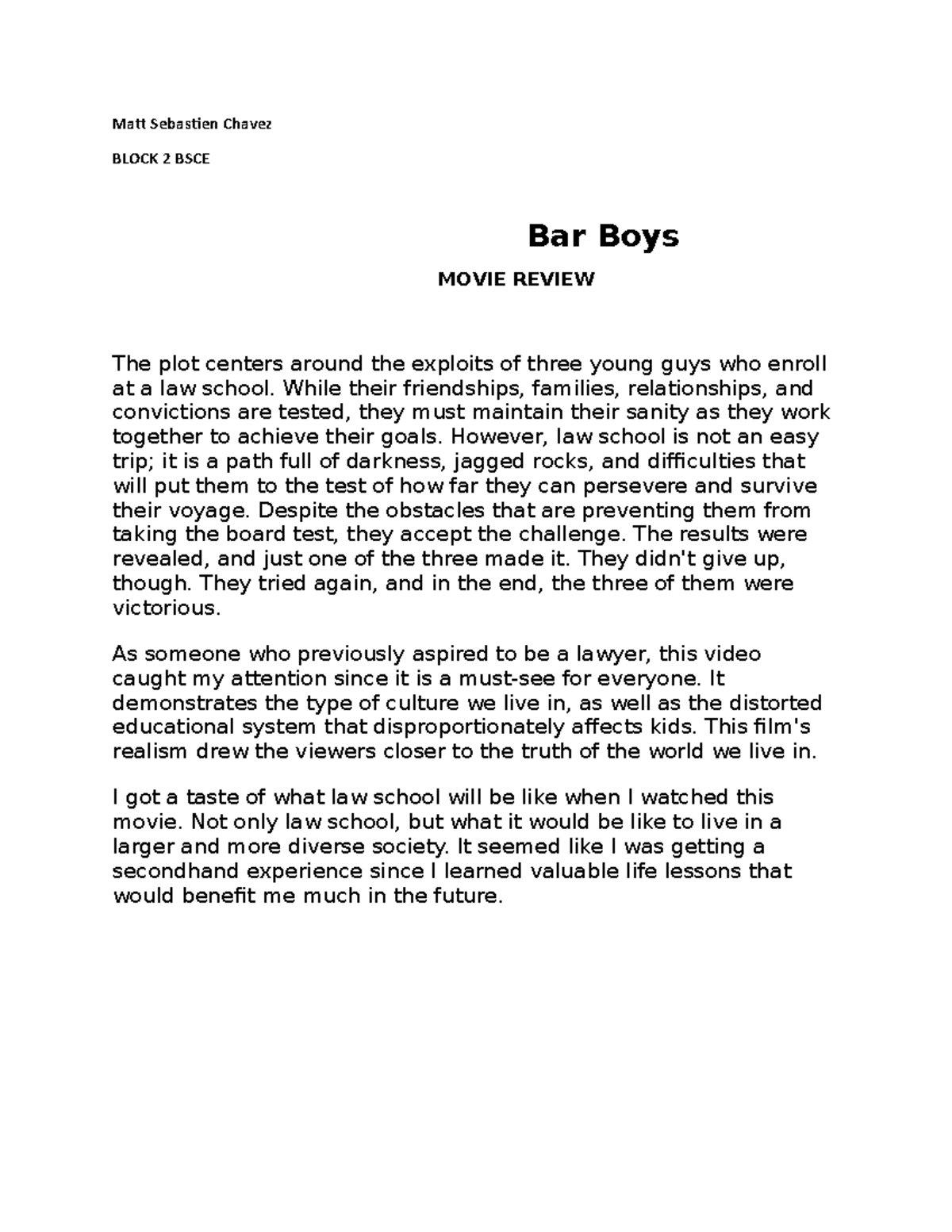 Bar Boys Movie Review yes Matt Sebastien Chavez BLOCK 2 BSCE Bar