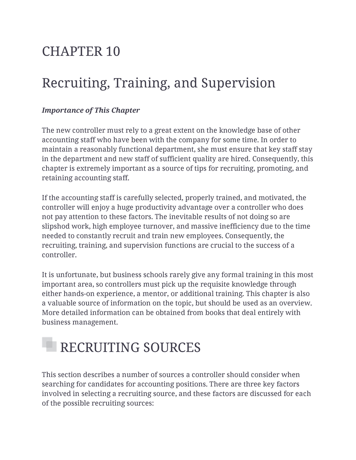 Chapter 10 - FYR - CHAPTER 10 Recruiting, Training, And Supervision ...