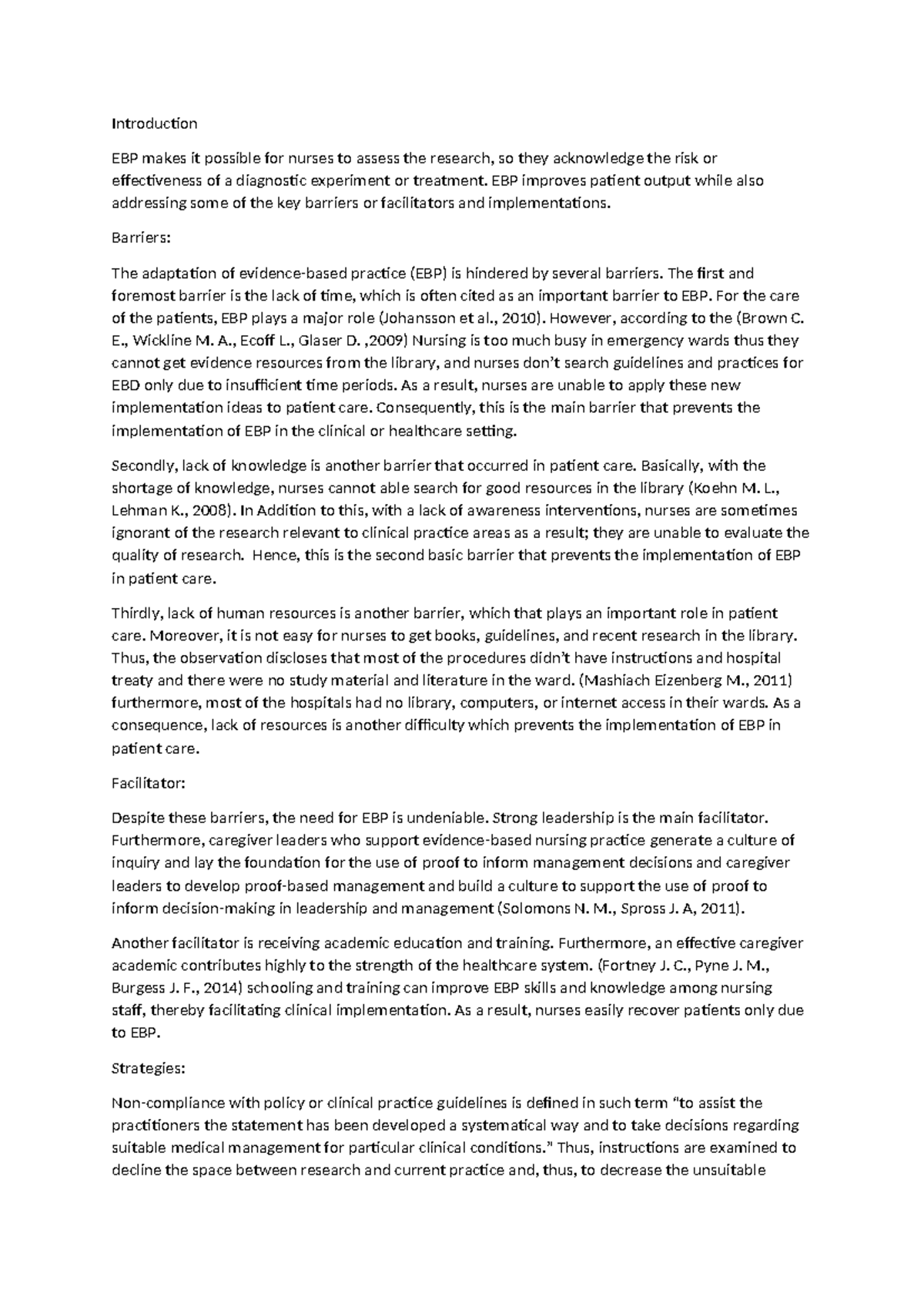Introduction - Essay for the assignment - Introduction EBP makes it ...