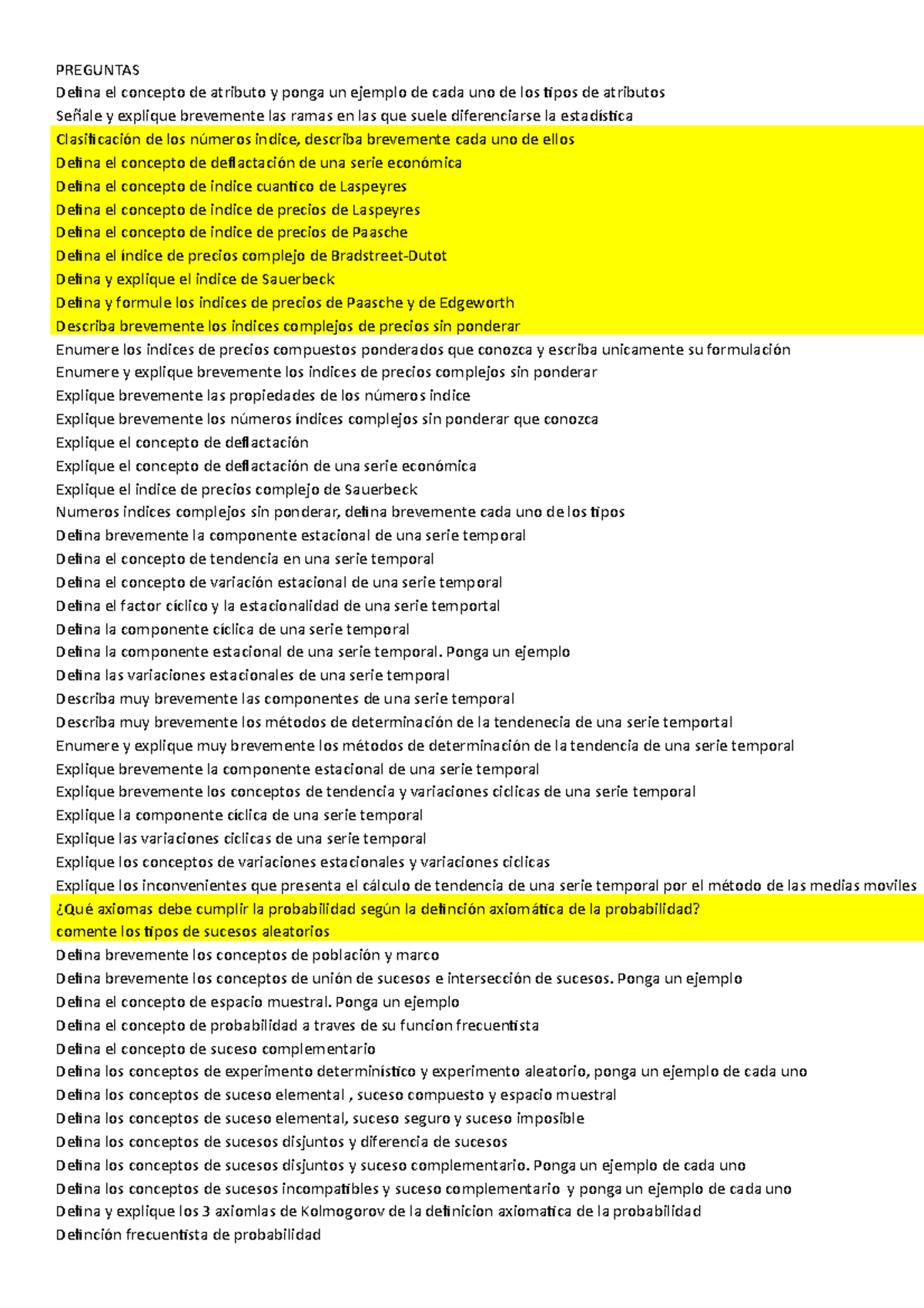Preguntas frecuentes de teoria - PREGUNTAS Defina el concepto de ...