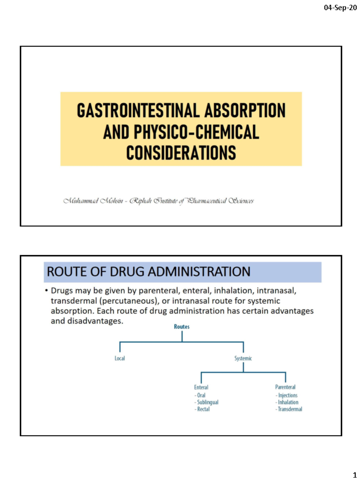 GIT Absorption and Physicochemical considerations 1 PHRM625S001
