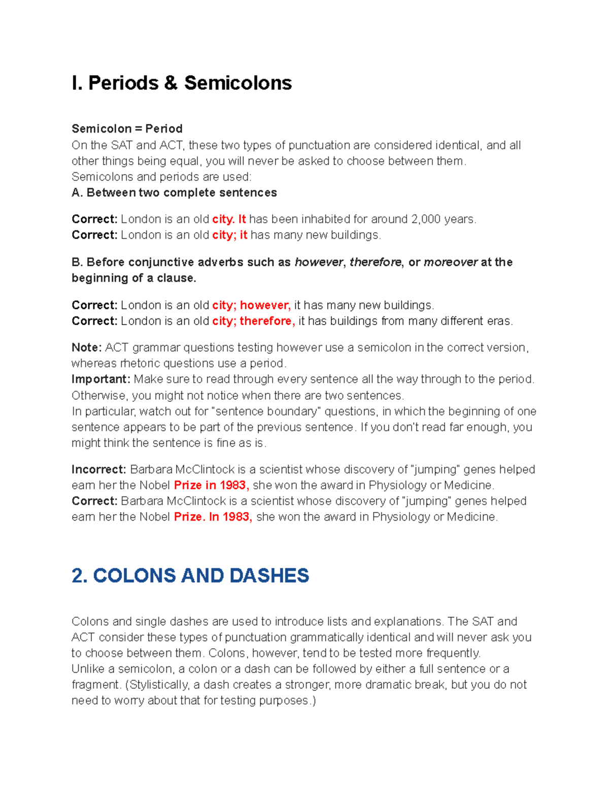 Untitled document - grammar sat - I. Periods & Semicolons Semicolon ...
