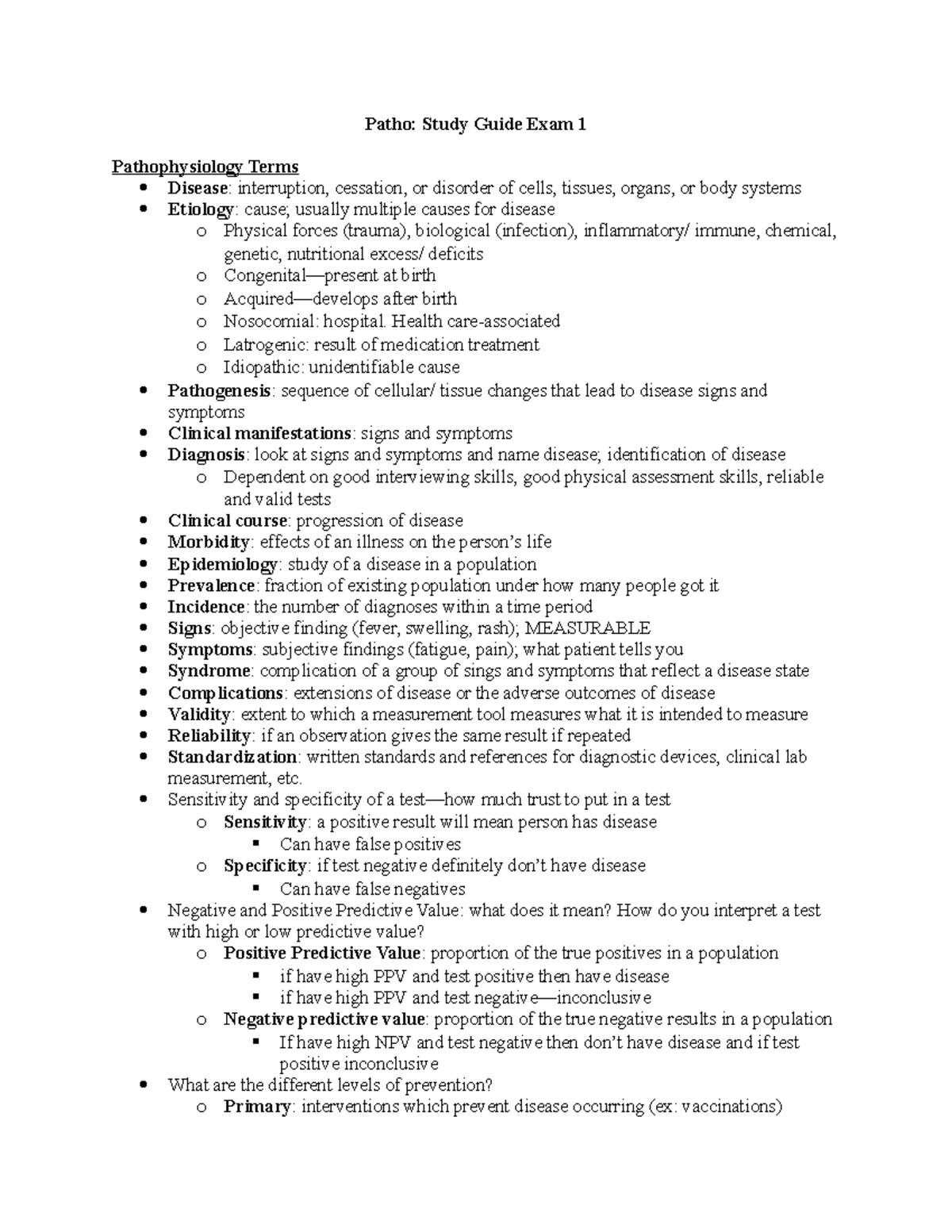 Slu path 1 - Lecture notes 1-6 - Patho: Study Guide Exam 1 ...