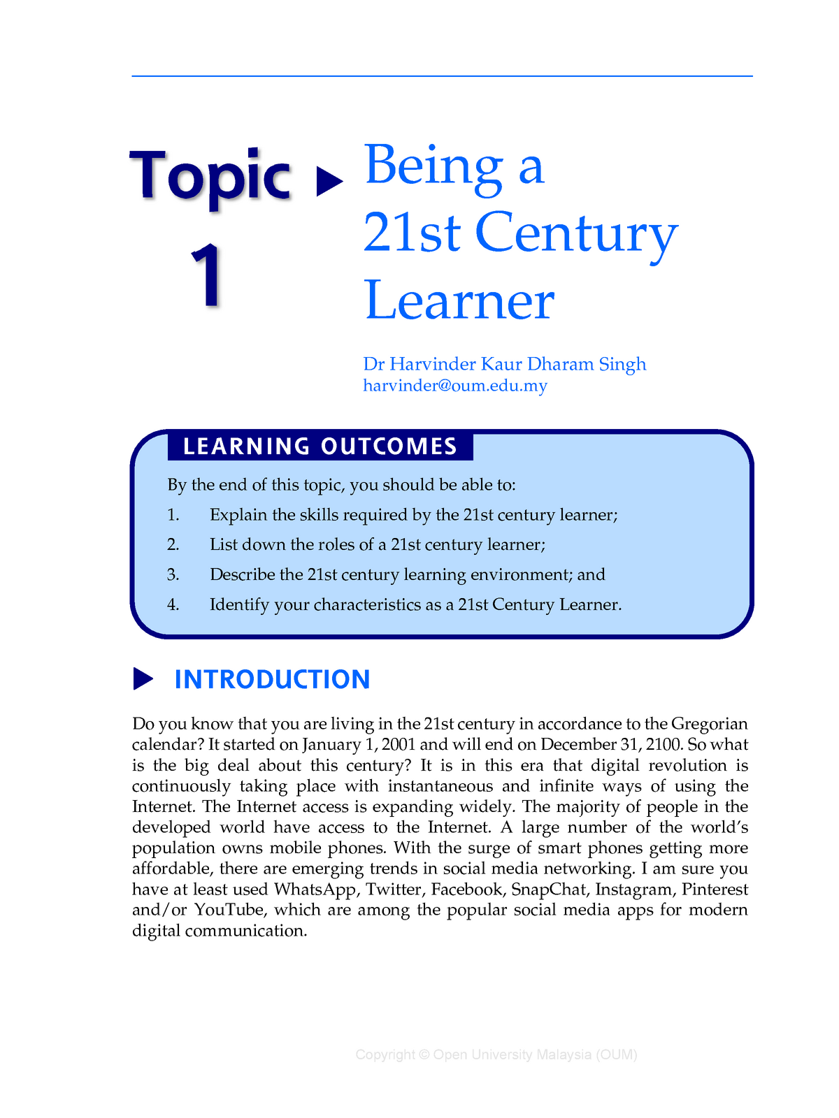 Oumh1603 Topic 1 Learning Skills For 21st Century Oumh 1603 Oum Studocu