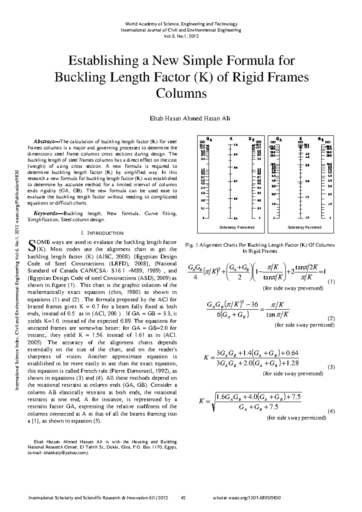 Buckling Length Factor Abstract—The calculation of buckling length