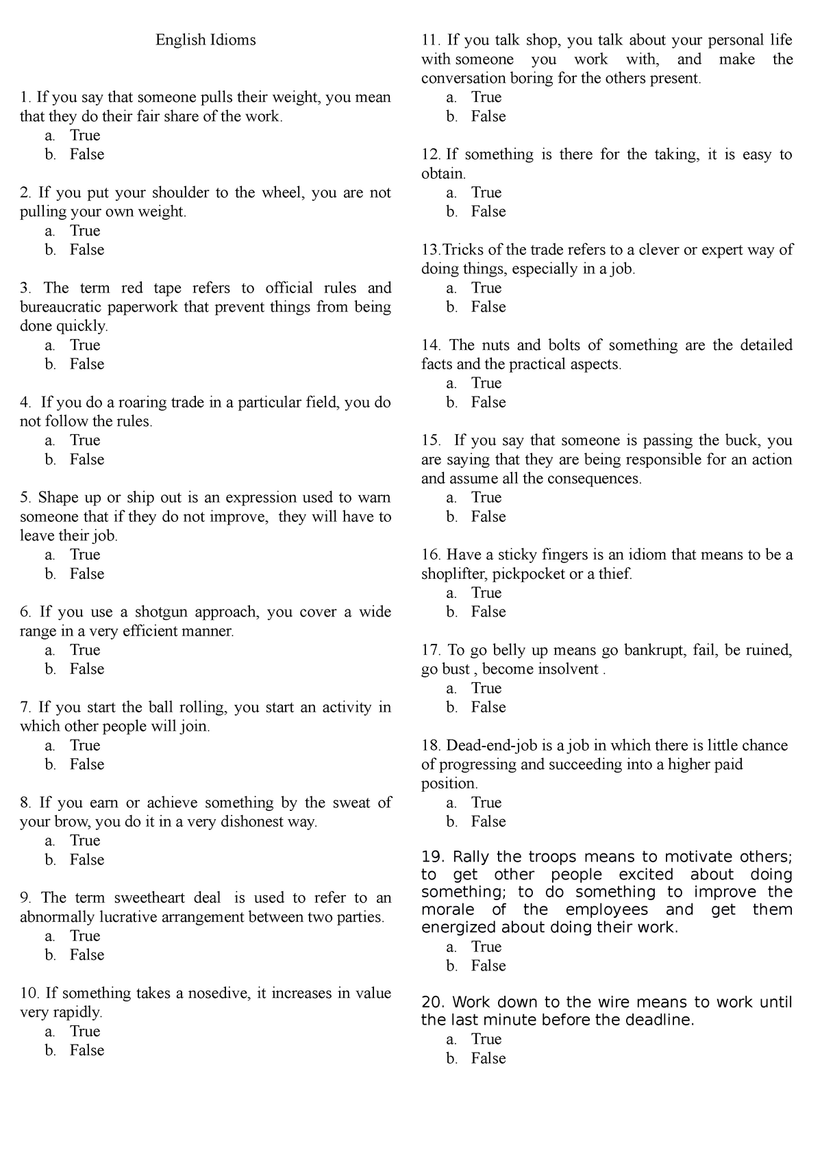 1 English Idioms Questions 1 20 English Idioms If You Say That 