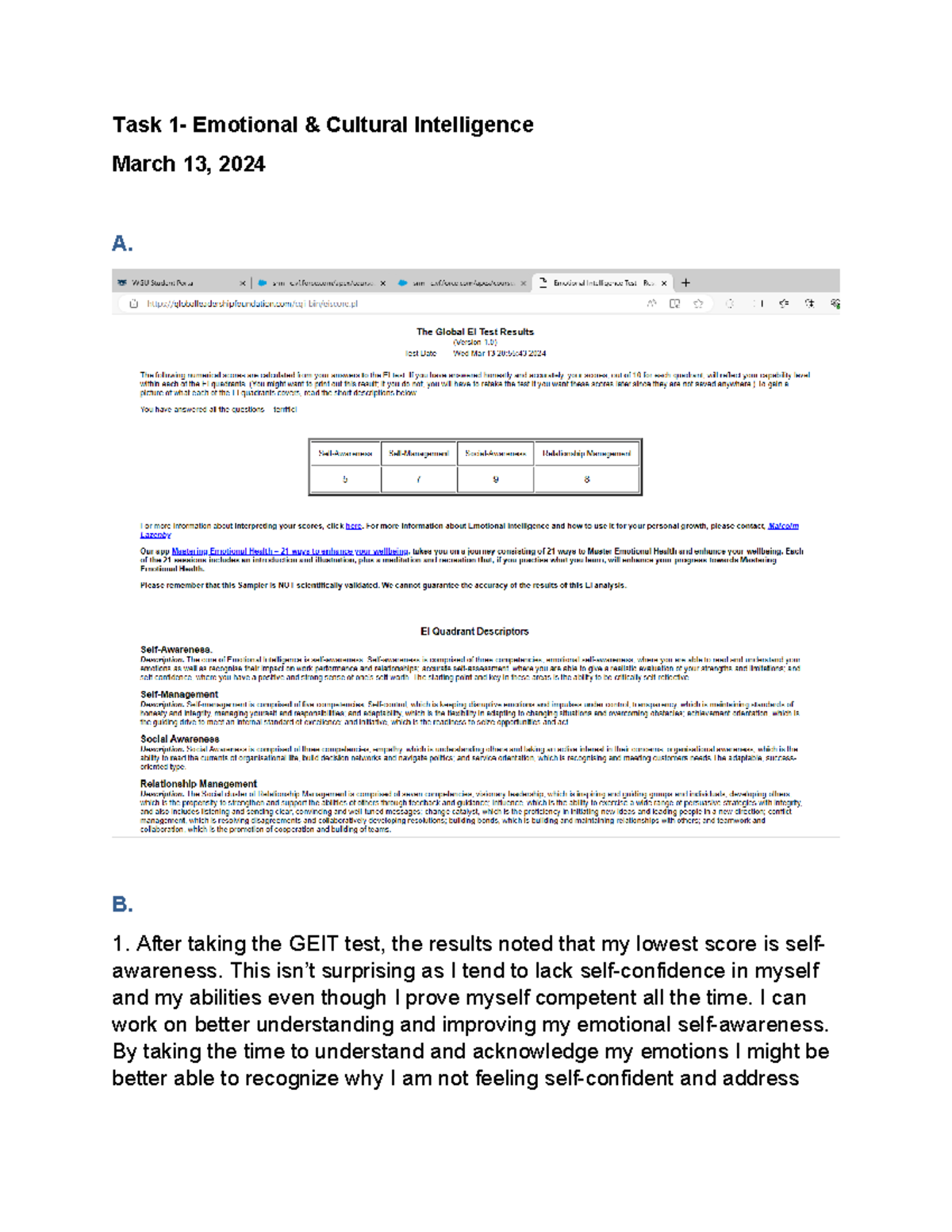 D082 Task 1 Template And Tips - Task 1- Emotional & Cultural ...