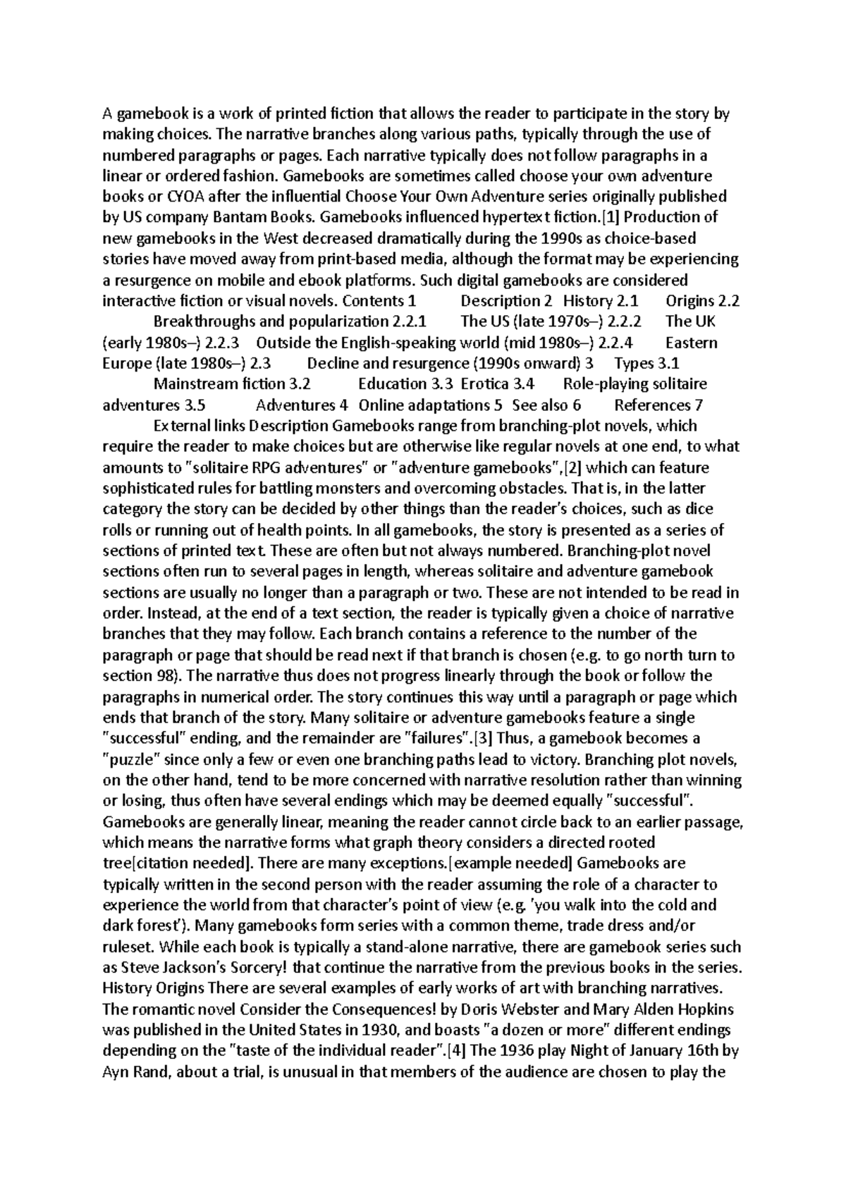 Gamebook 2 essay A gamebook is a work of printed fiction that