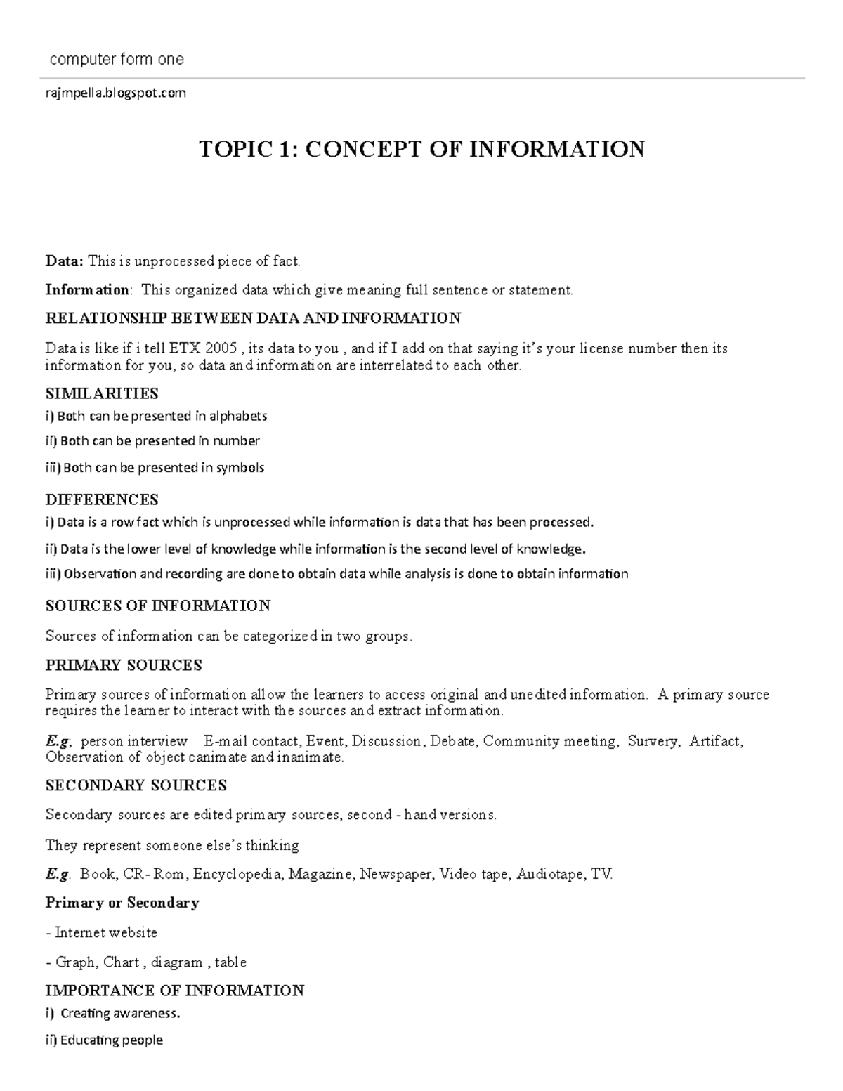 Computer form one - Tutorial - computer form one rajmpella.blogspot ...