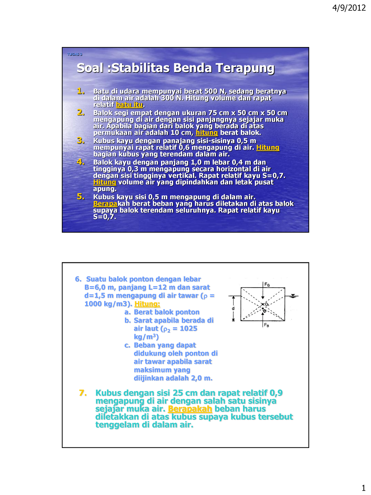 1 Soal-tugas-3 Stabilitas-benda-terapung - Soal :Stabilitas Benda ...