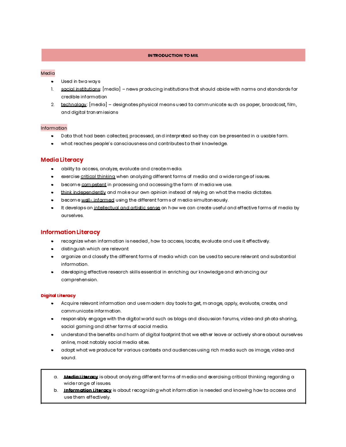 MIL 3RD QRT - mil 3rd quarter notes - INTRODUCTION TO MIL Media Used in ...