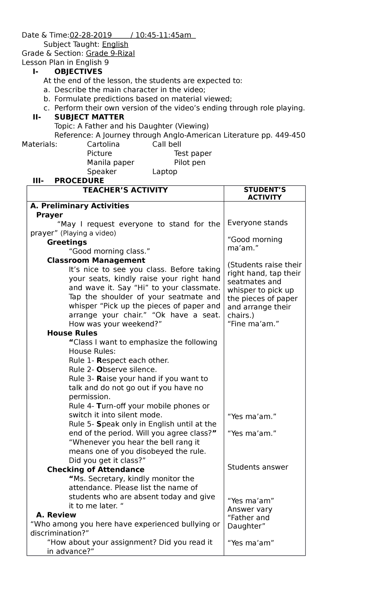 434685969 Lesson Plan in English 9 4th Quarter - Date & Time:02-28-2019 ...