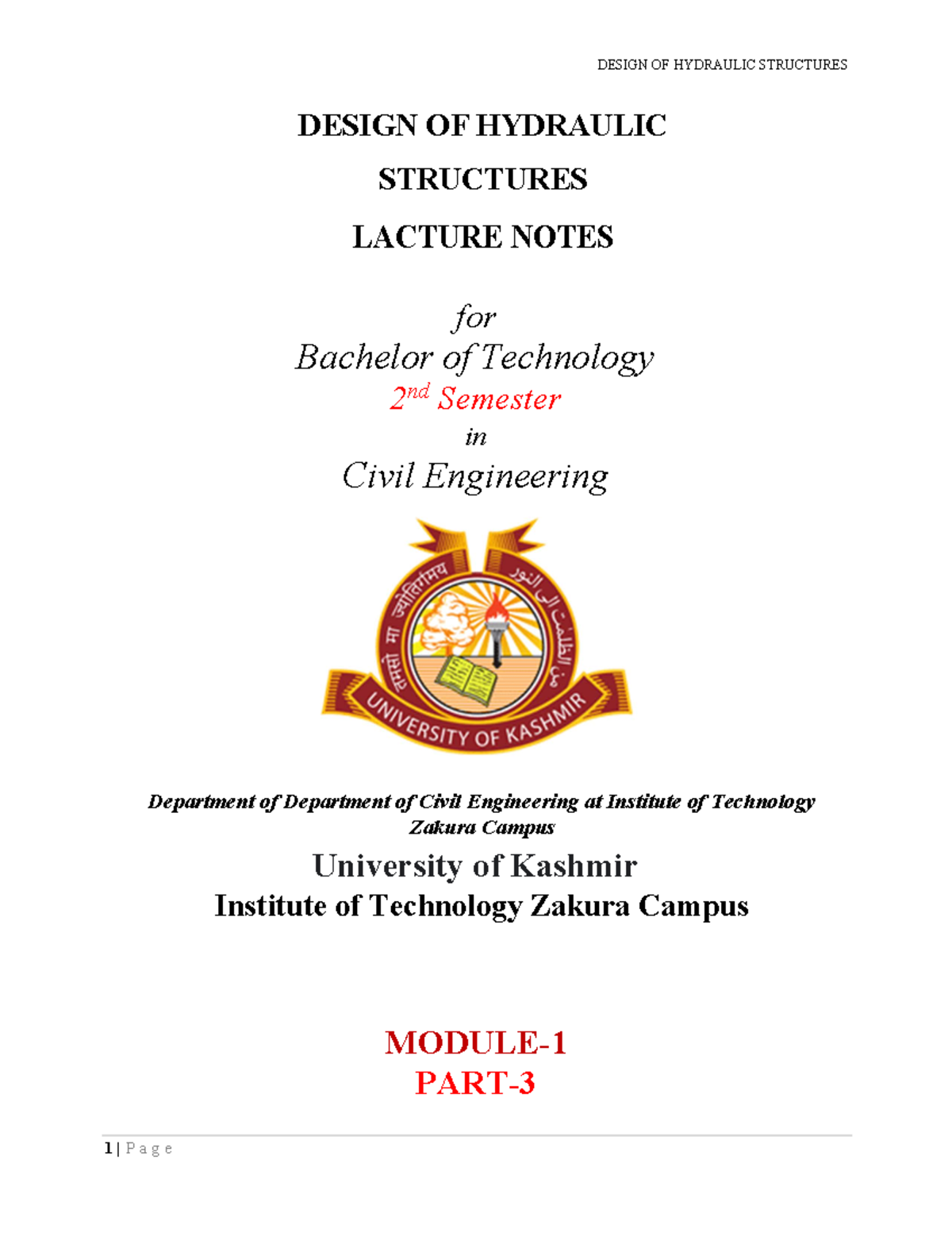 Design OF Hydraulic Structures 2nd Sem Module 1 Part 3 DESIGN OF
