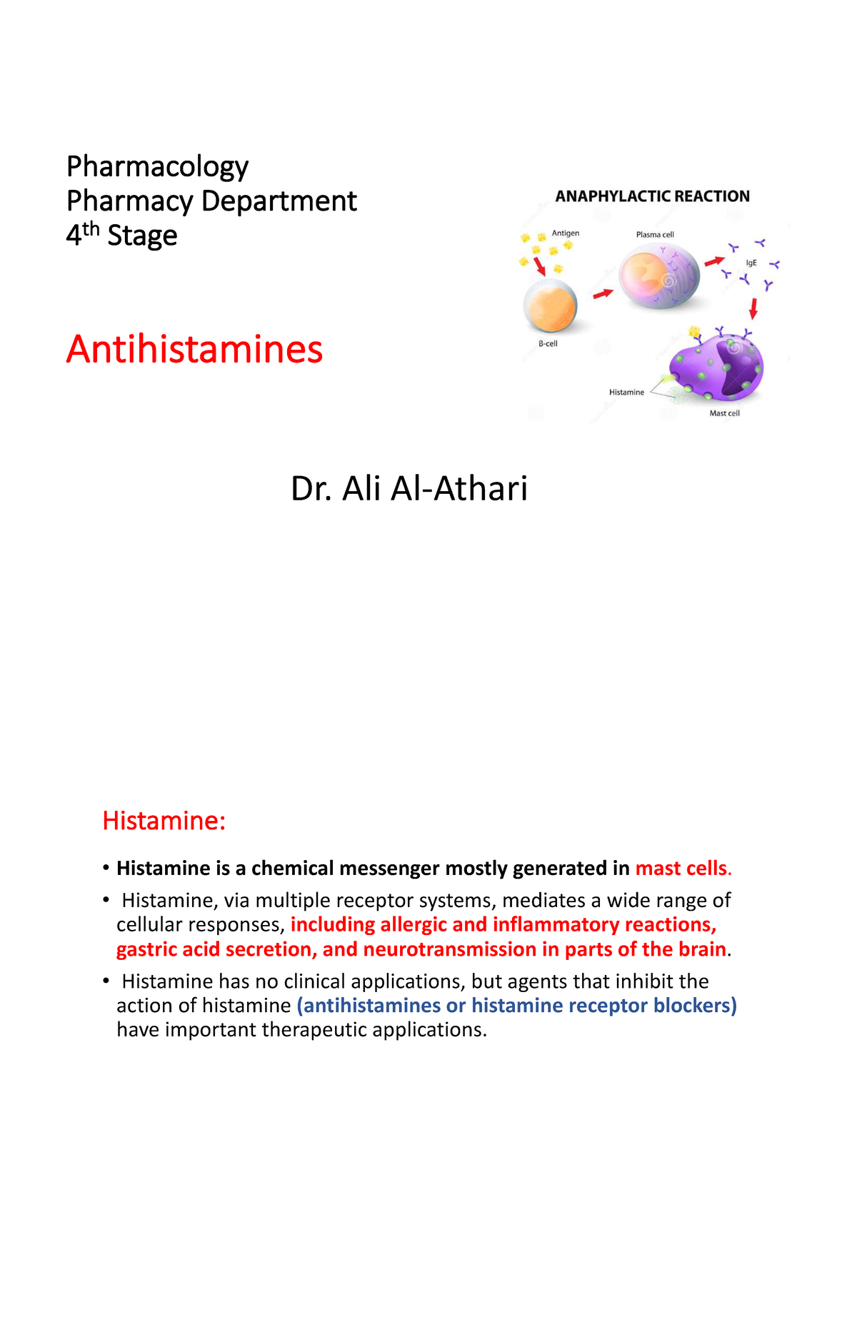 Antihistamines - Pharmaceutical Organic Chemistry III - Pharmacology ...