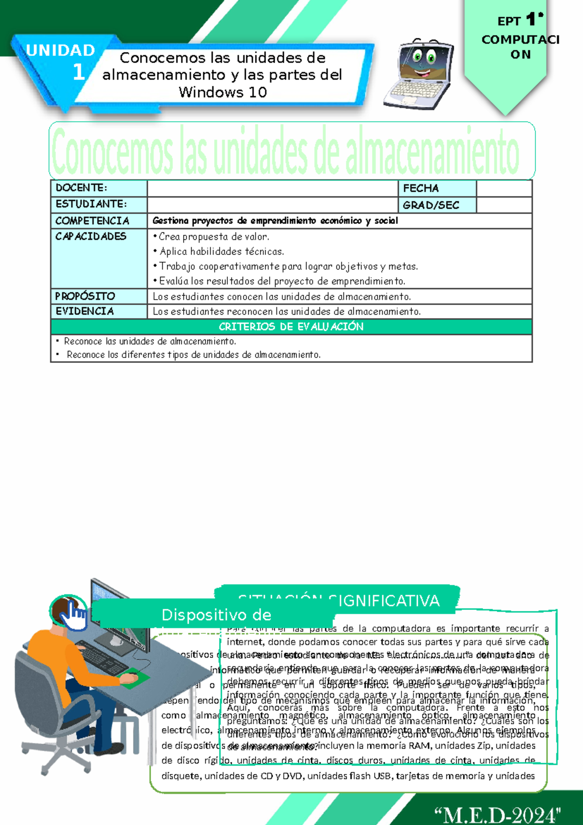 Ficha DE Actividad EPT 1°- Semana 1 - SITUACIÓN SIGNIFICATIVA . DOCENTE ...