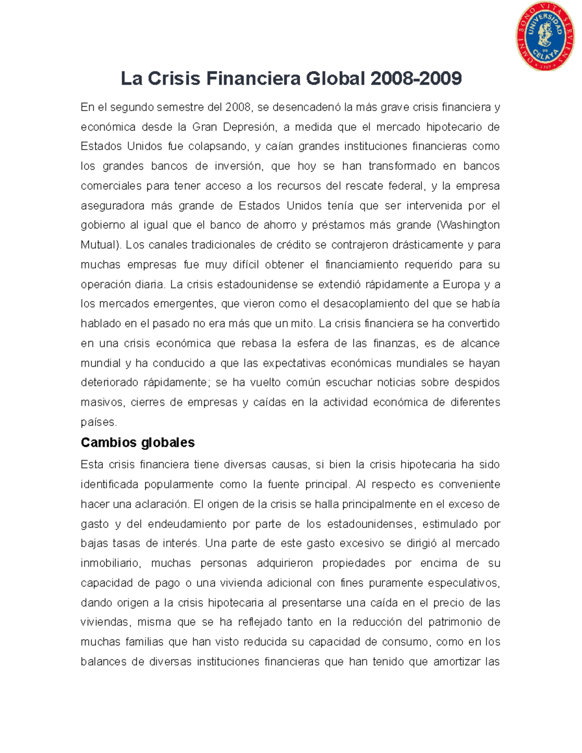 La Crisis Financiera Global 2008 - Los canales tradicionales de crédito ...