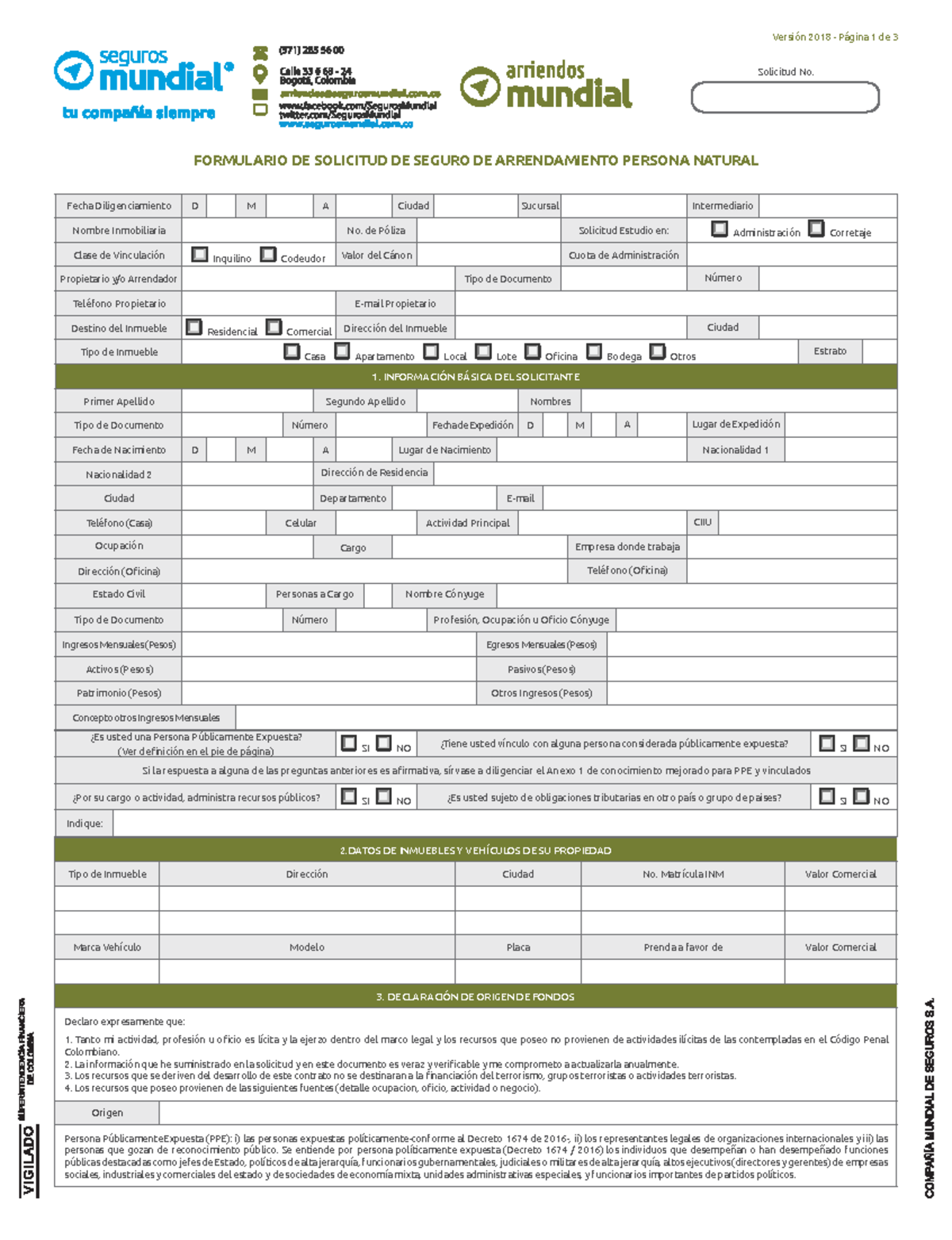 Formulario estudio p liza de arrendamiento persona natural solicitud