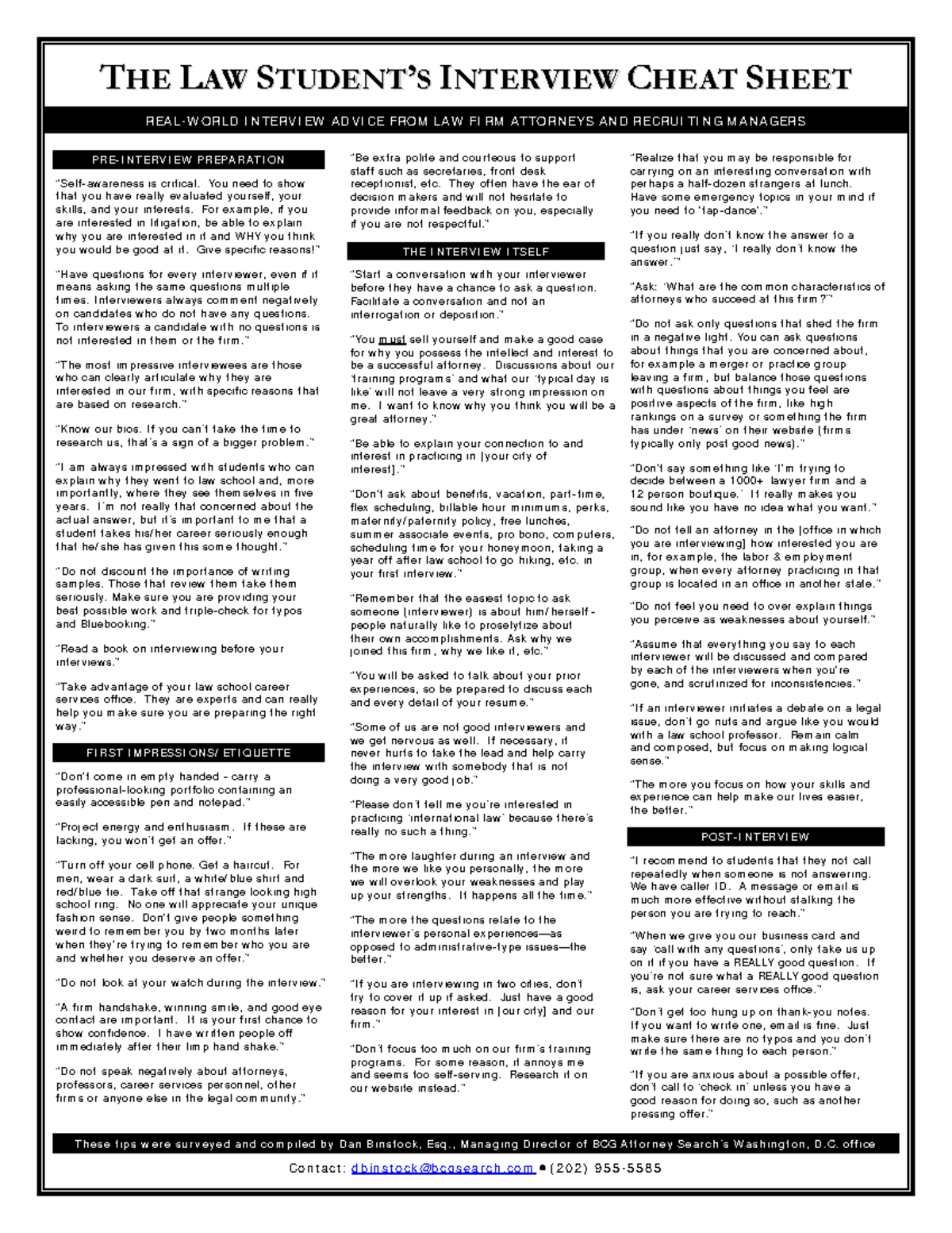 The Law Students Interview Cheat Sheet - These tips were surveyed and ...