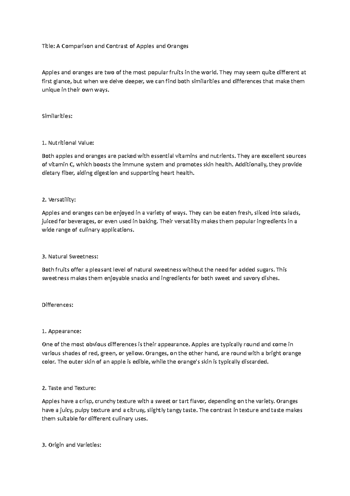 Comparison contrast - paragraph examples - Title: A Comparison and ...