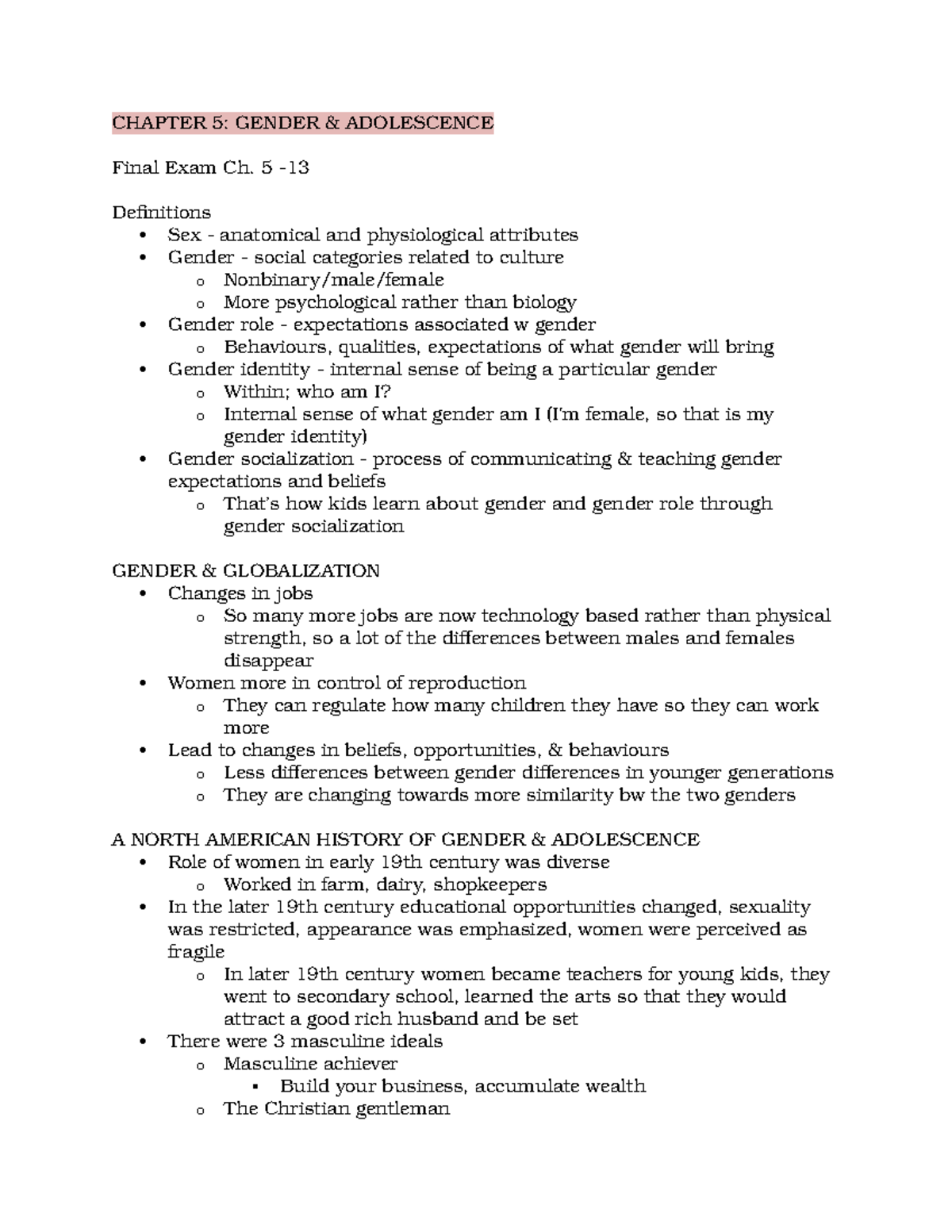 Adolescent Psychology Lecture Notes /// - CHAPTER 5: GENDER ...