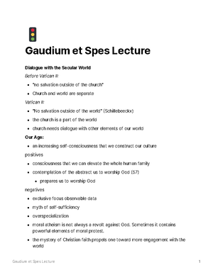 Gaudium et Spes Lecture - Sometimes it contains powerful elements of moral  protest. the mystery of - Studocu