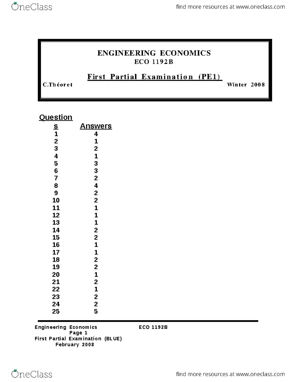 Final April 2018, questions and answers Question First Partial Examination (BLUE) ENGINEERING