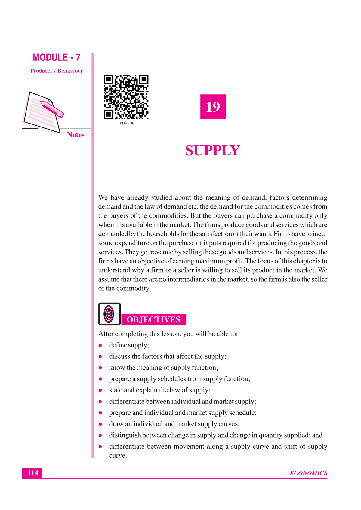 318 Economics Eng Lesson 19 - Notes ECONOMICS MODULE - 7 Supply ...