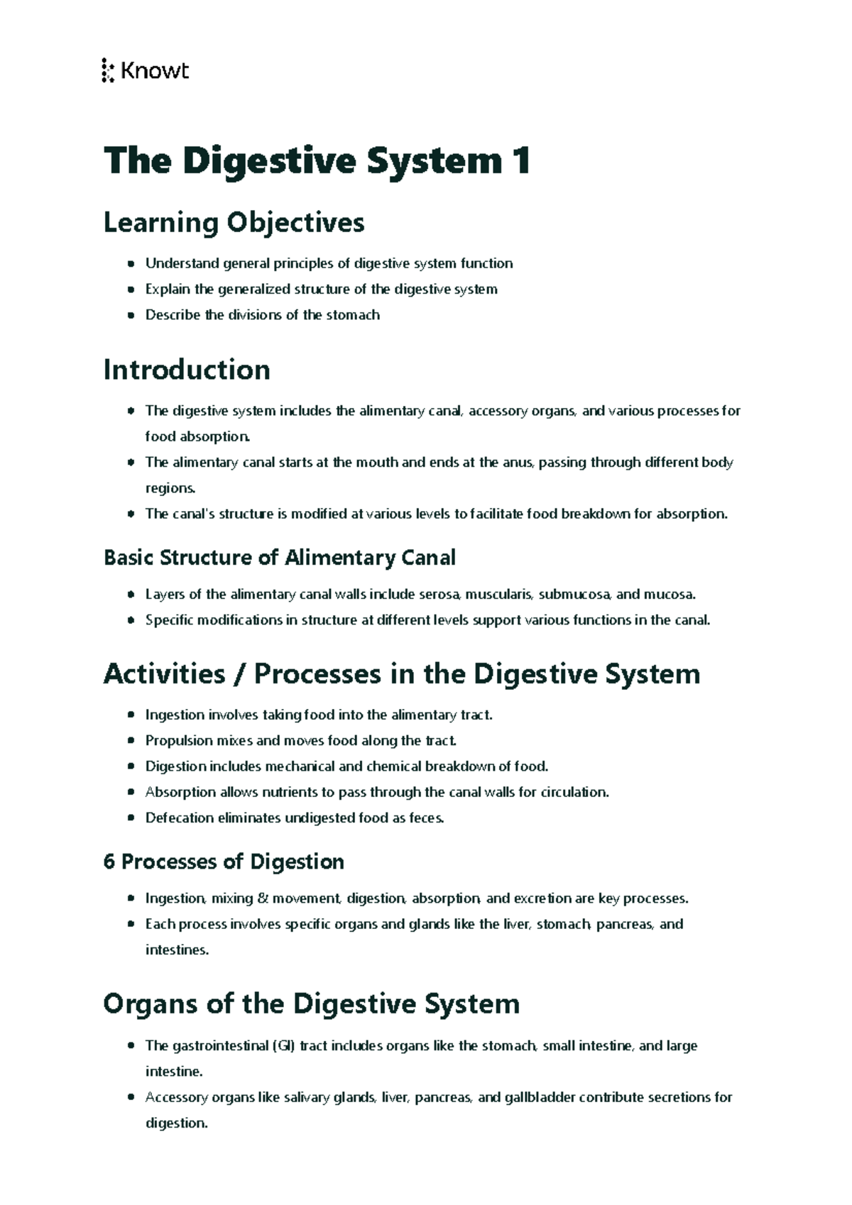 The Digestive System 1 Notes - The Digestive System 1 Understand ...