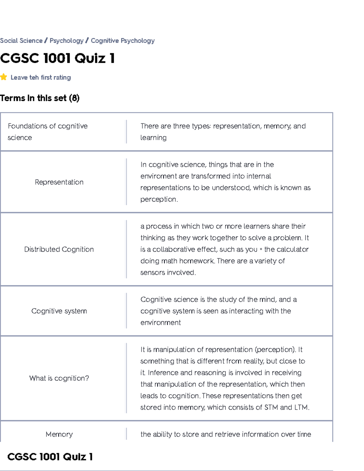 CGSC 1001 Quiz 1 Notes Flashcards - CGSC 1001 Quiz 1 Leave Teh First ...