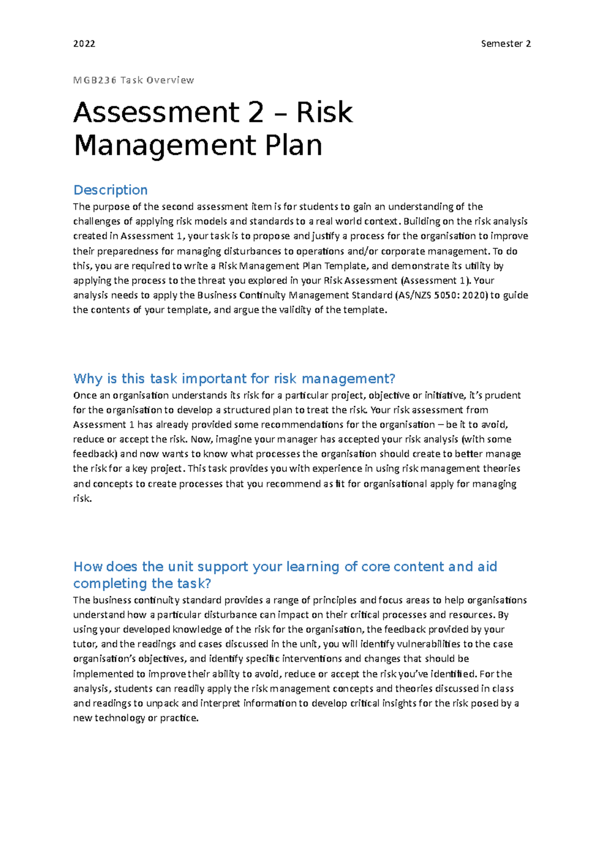 MGB236 2022 S2 Assessment 2 Task Overview - 2022 Semester 2 MGB236 Task ...