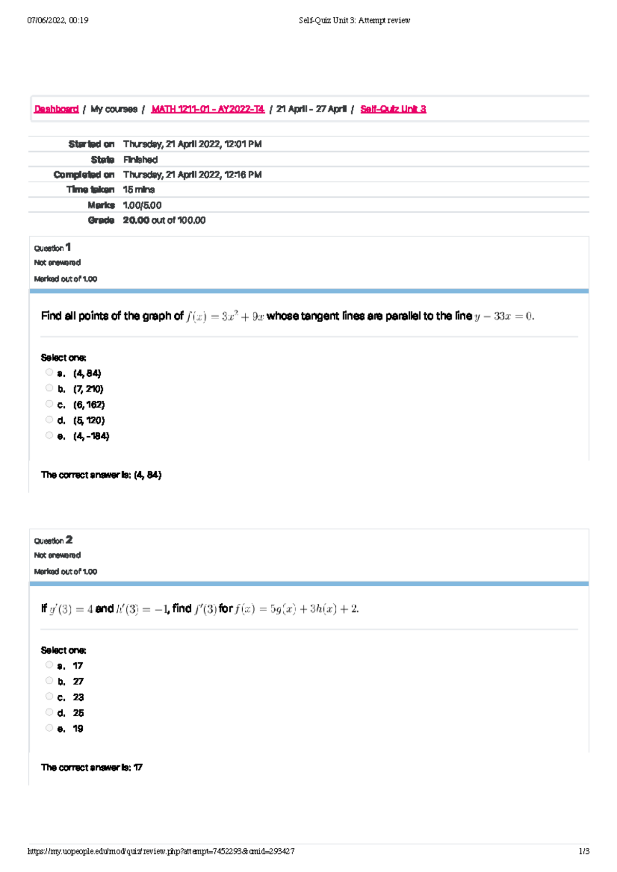 Self-Quiz Unit 3 Attempt Review - 07/06/2022, 00:19 Self-Quiz Unit 3 ...