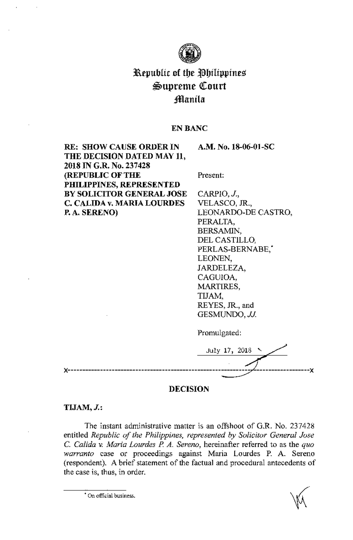 Am 18-06-01-sc 2018 - Answer key - l\epublic of tbe ~bilipptnes ~upreme