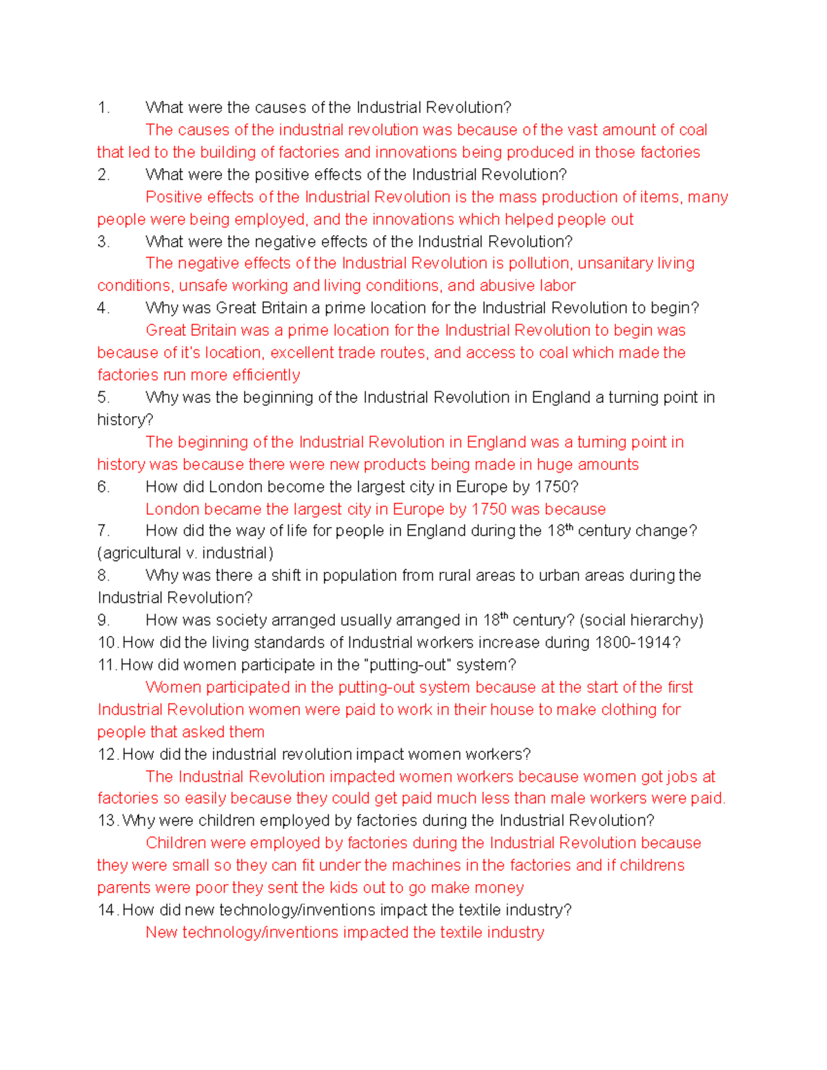 Industrial Revolution test industrial) Why was there a shift in