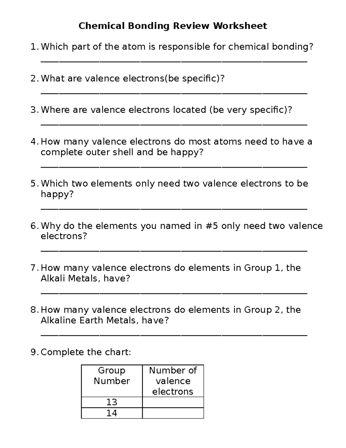 Chemical Bonding Review Worksheet - Chemical Bonding Review Worksheet Which  part of the atom is - Studocu