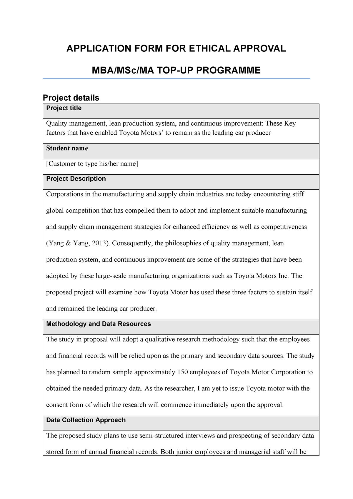 Order #695969 Filled Application FORM FOR Ethical Approval ...