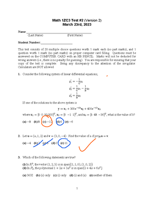 Sample Test 2 - Updated F24 - Math 1ZC 1st Sample Test # - Studocu