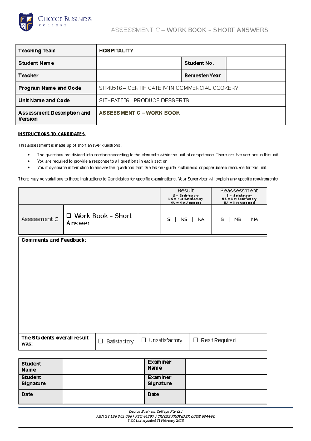 Assessment C - Work Book Parbata - ASSESSMENT C – WORK BOOK – SHORT ...