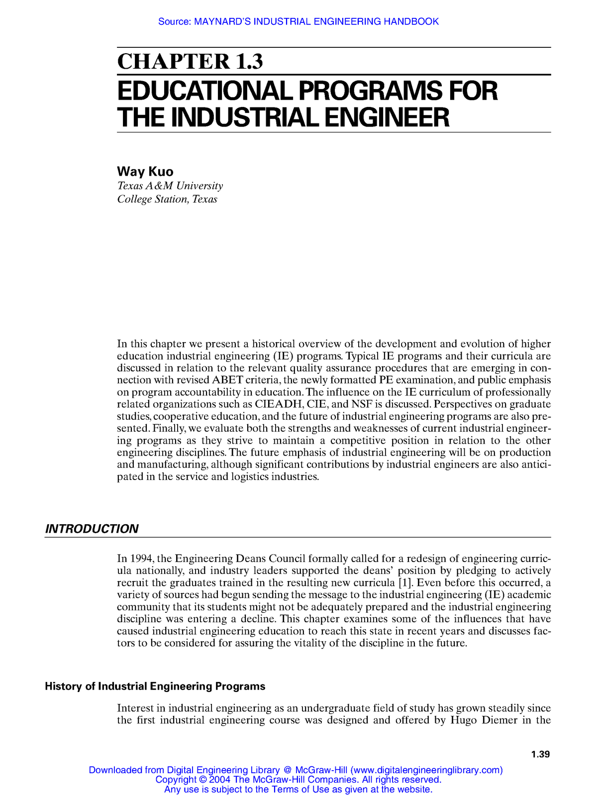 industrial engineering coursework